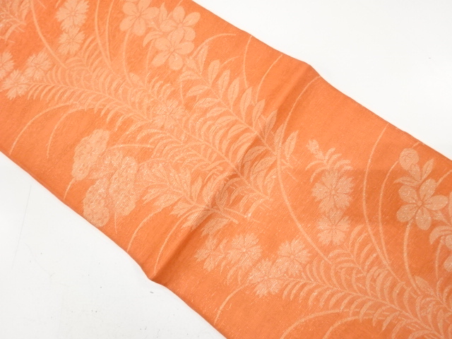 JAPANESE KIMONO / ANTIQUE FUKURO OBI FOR SUMMER / SILK / WOVEN AUTUMN FLOWERS